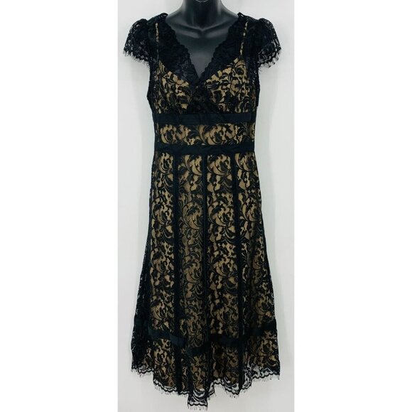Ann Taylor Loft Dresses & Skirts - Ann Taylor Loft Dress Size 2 Tan Black Lined Lace Floral Empire Cocktail Career
